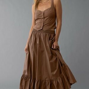 AE High-Waisted Ruffle Maxi Skirt - Brown